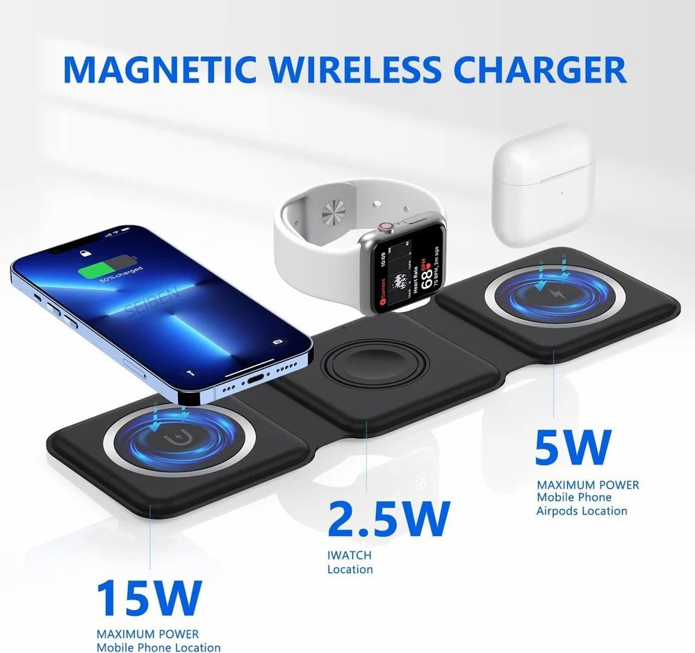 3 In 1 Foldable Wireless Charger Power Bank with Qi